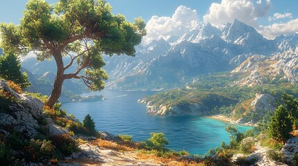 Scenic Lake View with Mountains and Lush Greenery