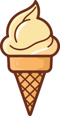 A cartoon depiction of a single ice cream cone with vanilla soft serve.