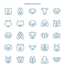 Dog Breeds stroke icon. Dog Breeds line icon set. editable stroke icon pack