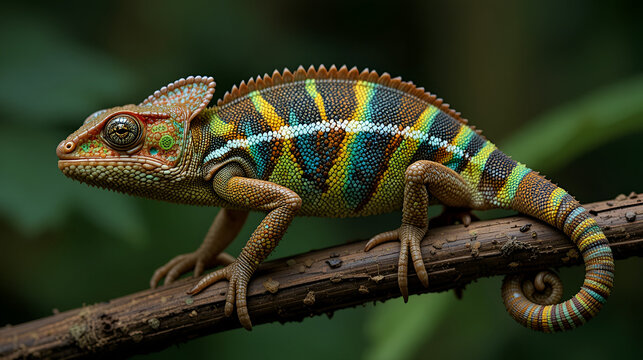 A Montane Side-Striped Chameleon (Chameleo ellioti) can be found in Kibale National Park, Uganda