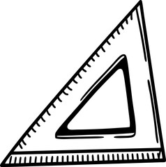 Obraz premium hand drawn triangular ruler isolated on white measuring geometric tool, black outline illustration for mathematics and design