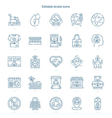 Ecology stroke icon. Ecology line icon set. editable stroke icon pack