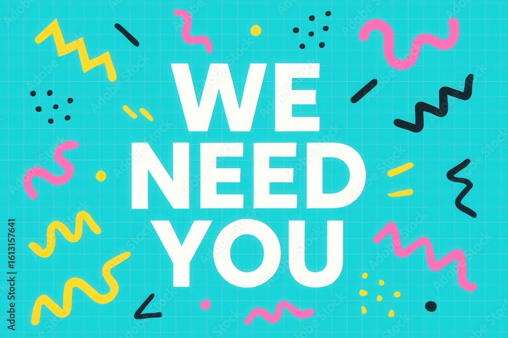 Poster bold white text on a turquoise background reads 