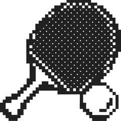Fototapeta premium Pixel art table tennis paddle and ball in black and white retro 8 bit gaming style, simple sports icon illustration