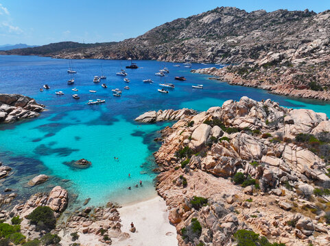 island caprera. cala coticcio. sardinia, italy. beaches of sardinia. incredible colors and views. drone view. view from above. drone view of sardinia. high resolution photo.