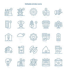 Energy stroke icon. Energy line icon set. editable stroke icon pack