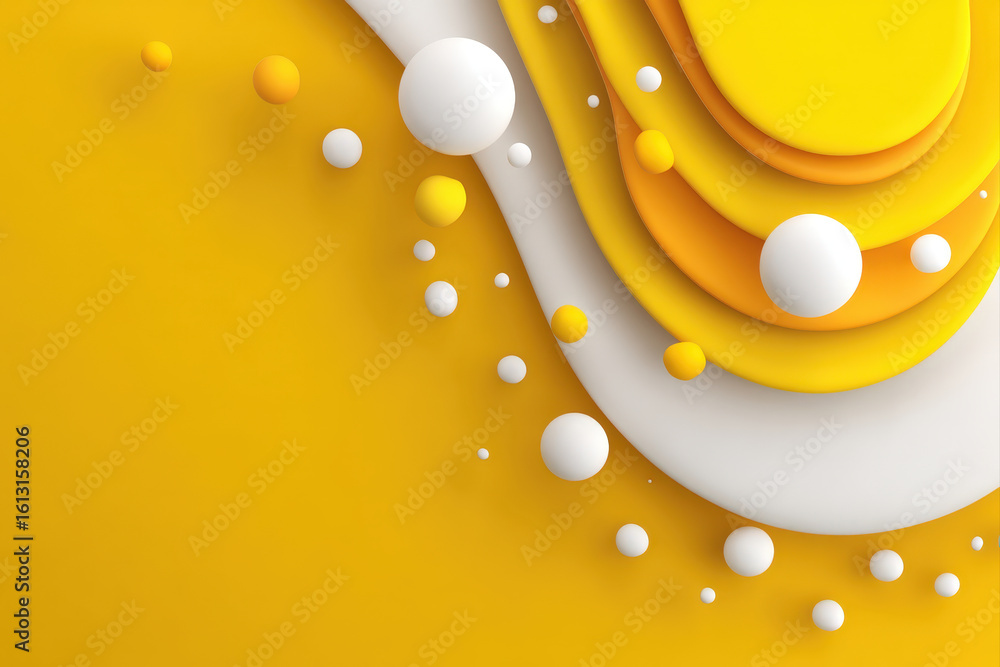 Poster minimalistic abstract background with diagonal rounded shapes and circles on yellow and white