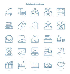 Family stroke icon. Family line icon set. editable stroke icon pack