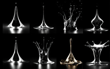 Abstract liquid metal abstract shapes on black background