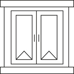 A simple line drawing of a closed double window with a rectangular frame and two panes.