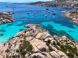 island caprera. cala coticcio. sardinia, italy. beaches of sardinia. incredible colors and views. drone view. view from above. drone view of sardinia. high resolution photo.