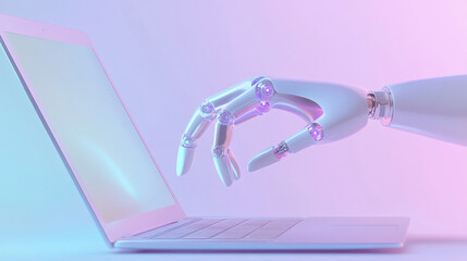 AI Integration Robot Hand Typing on Laptop for Future Technology