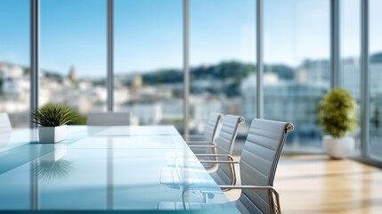 Business meeting setup modern office interior design bright environment panoramic view corporate concept
