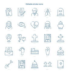 Funeral stroke icon. Funeral line icon set. editable stroke icon pack