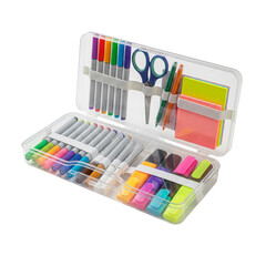 Transparent Stationery Kit with Markers, Highlighters, and Sticky Notes