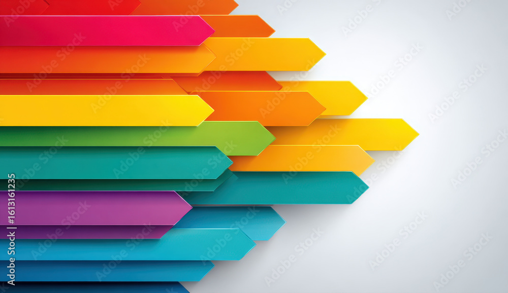 Poster colorful arrows pointing right in flat vector style on white background