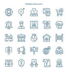 Human Rights stroke icon. Human Rights line icon set. editable stroke icon pack