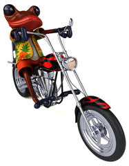 Fototapeta premium Fun 3D cartoon illustration of a tree frog biker