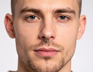 Obraz premium Young Man with Nose Ring Close Up Portrait Studio Shot.
