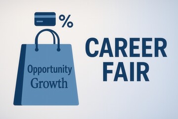 Graphic of a shopping bag with the words "Opportunity" and "Growth" next to "Career Fair," symbolizing career advancement opportunities and professional development.