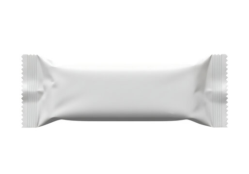 Blank white flow pack wrapper mockup for a chocolate or protein snack bar. Isolated on transparent background, png