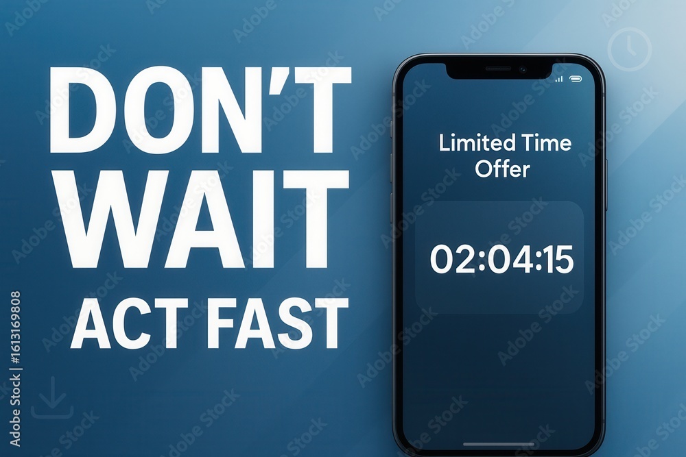 Poster a blue promotional graphic features a smartphone displaying a countdown timer for a 