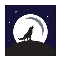 Wolf Howling With Flock Of Birds Silhouette