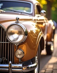 Fototapeta premium Classic car, golden hue, vintage