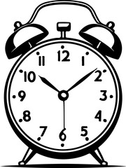 Retro Black and White Twin Bell Alarm Clock Silhouette Showing Analog Time Vector Graphic