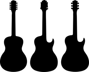 Set of Three Guitar Silhouettes: Acoustic, Cutaway Acoustic, and Electric Instruments Vector Graphic