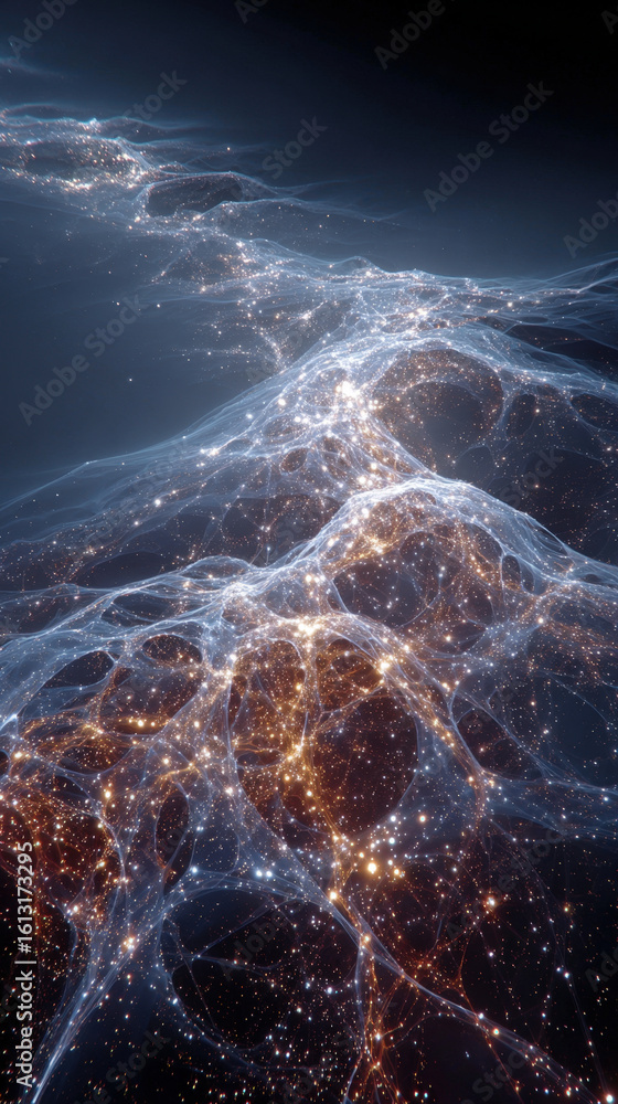 Poster vibrant cosmic filaments intertwining in an abstract eleven-dimensional string theory visualization