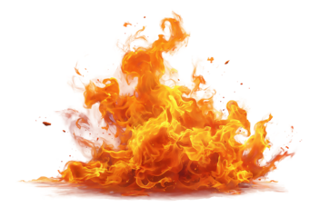 A mesmerizing fire dances against an isolated on transparent background, its flames creating an abstract display of heat and energy