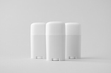 White plastic deodorant or balm stick mockup on neutral background
