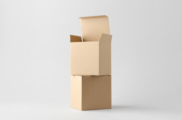 Kraft cardboard packaging box mockup on neutral background