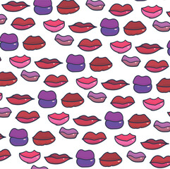 Texture in the form of repeating painted scarlet female lips.