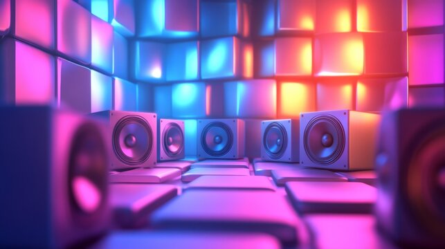 Colorful laundromat with glowing neon lights and washing machines for futuristic urban night photography scene concept - Powered by Adobe