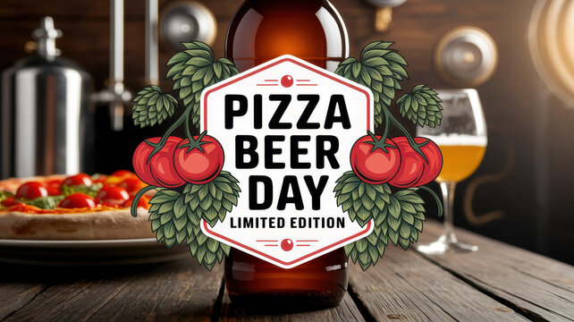 Pizza beer day celebration: limited edition drink with pizza and fresh hops
