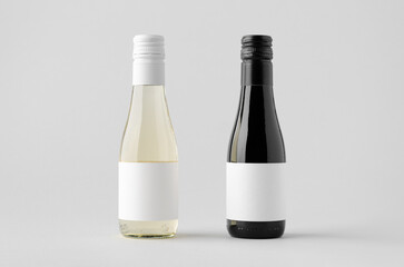Small red and white wine bottle mockup, Burgundy Alsace Rhone shape, on neutral background