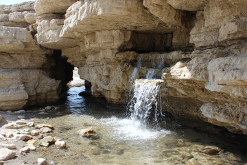 Water cascading through a rocky crevice