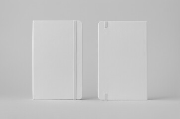 Front and back cover white notebook mockup on neutral background