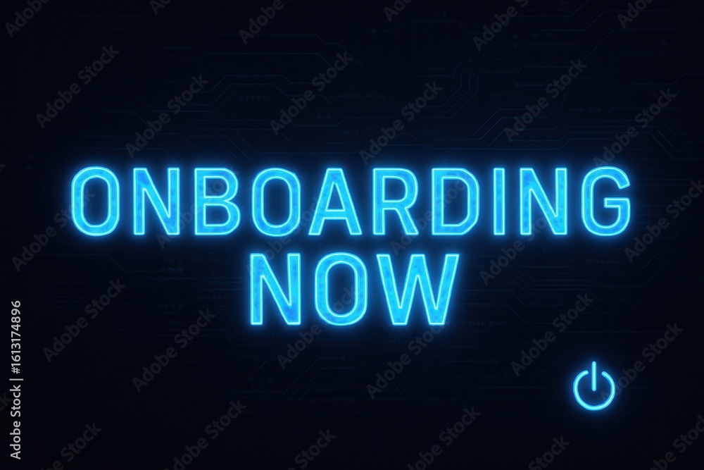 Poster glowing neon blue text saying 