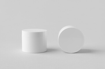 White plastic cosmetic cream jar mockup on neutral background