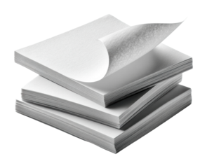 Organizing blank paper sheets office workspace top view isolated on transparent background, png