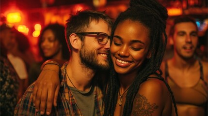 Couple close together in nightclub