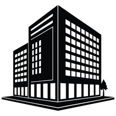 Office Bulding vector silhouette Single collection, Office Buildings Icon Square Button Set
