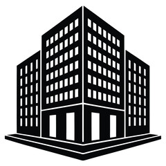 Office Bulding vector silhouette Single collection, Office Buildings Icon Square Button Set
