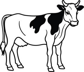 Fototapeta premium Black and white line drawing of a Holstein cow standing cattle livestock