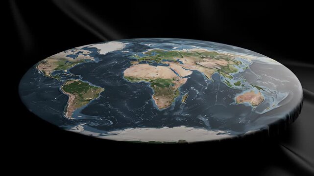 Flat earth a flat earth model with detailed continents and oceans is presented against a dark background, illustrating an alternative perspective on the planets shape