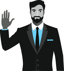 Black and White Leader Waving Hand Vector

