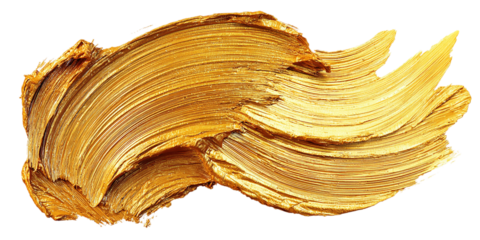 A shimmering gold paint stroke isolated on transparent background creates a luxurious and artistic texture, perfect for adding a touch of elegance to any design